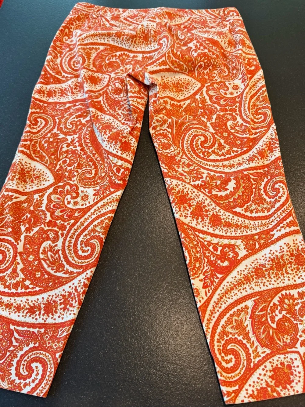 J.Crew City Fit Paisley Pants 10 Orange Red Stretch Straight Leg Preppy